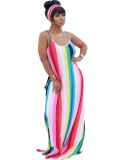 Stripes Multicolor Maxi Slip Dress
