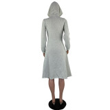 Gray High Low Irregular Zip Up Hooded Long Coat