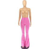 Hot Pink Solid Color Denim Flare Jeans