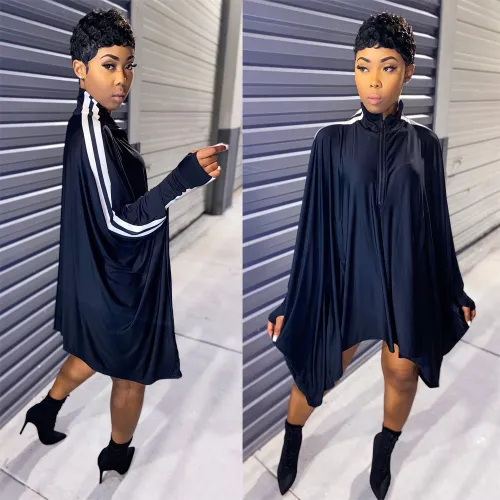 Black Bat Sleeve Oversized Dress with pockets