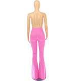 Hot Pink Solid Color Denim Flare Jeans