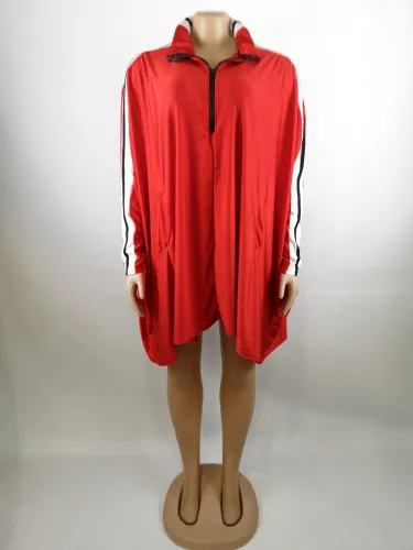 Red Bat Sleeve Oversized Dress with pockets