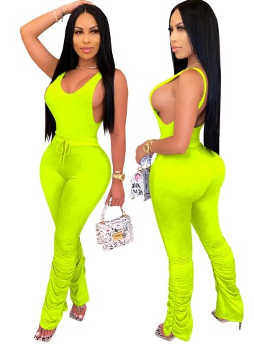 Neon Lime Tank Top With Ruched Pants