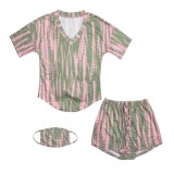Tie Dye Green Casual Top & Shorts with Face Cover