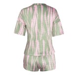Tie Dye Green Casual Top & Shorts with Face Cover