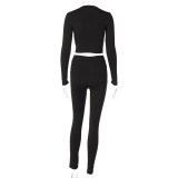 Black Long Sleeves Crop Top and Pants Set