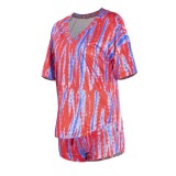 Red Tie Dye Casual Top & Shorts with Face Cover