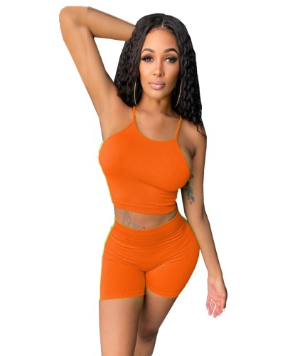 Orange Halter Crop Top and Shorts Set
