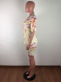 Tie Dye Yellow and Red Two Piece Shorts Set