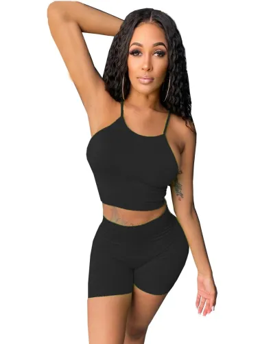 Black Halter Crop Top and Shorts Set