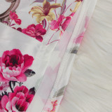 Plus Size White Floral Cardigan with Pants 2PCS Set