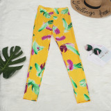 Plus Size Yellow Print Cardigan with Pants 2PCS Set
