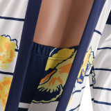 Plus Size Contrast Floral Cardigan with Pants 2PCS Set