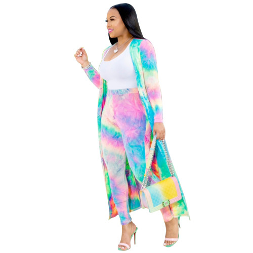 Plus Size Tie Dye Cardigan with Pants 2PCS Set