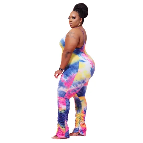 Plus Size Tie Dye Straps Jumpsuit