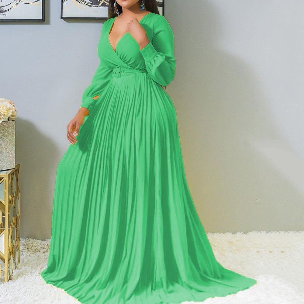 green v neck maxi dress