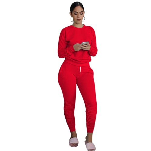 Red Drawstring Ruched Top & Pants