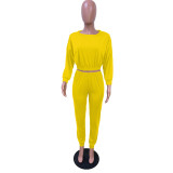 Yellow Waist Hem Casual Two Piece Pants Set