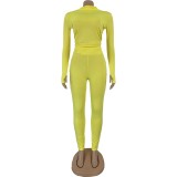 Yellow Mock Neck Crop Top & Pants Set