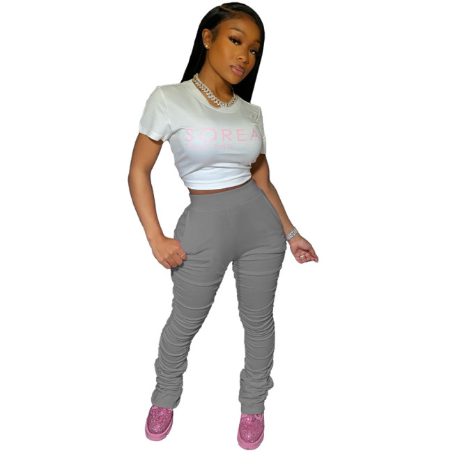 Gray Stacked Pants with Pockets XS-2XL