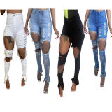 Light Blue Plus Size Strechy Ripped Holes Fashion Jeans