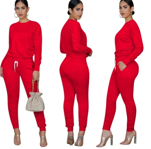 Red Drawstring Ruched Top & Pants