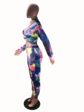 Tie Dye Colorful Zipper Two Piece Pants Set