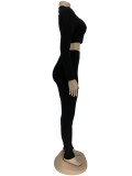 Black Knitted Crop Top and High Waist Legging Set