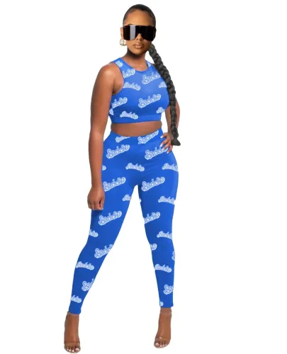 Blue Print Tank Crop Top & Leggings