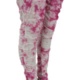 Tie Dye Hot Pink Drawstring Top and Ruched Pants Set