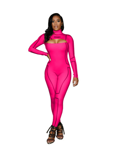 Hot Pink Cut Out Sporty Jumpsuit