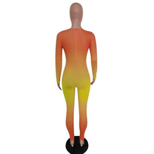 Orange and Yellow Gradient Long Sleeve Jumpsuit