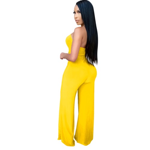 Yellow Cut Out Strapless O-Rings Jumpsuit