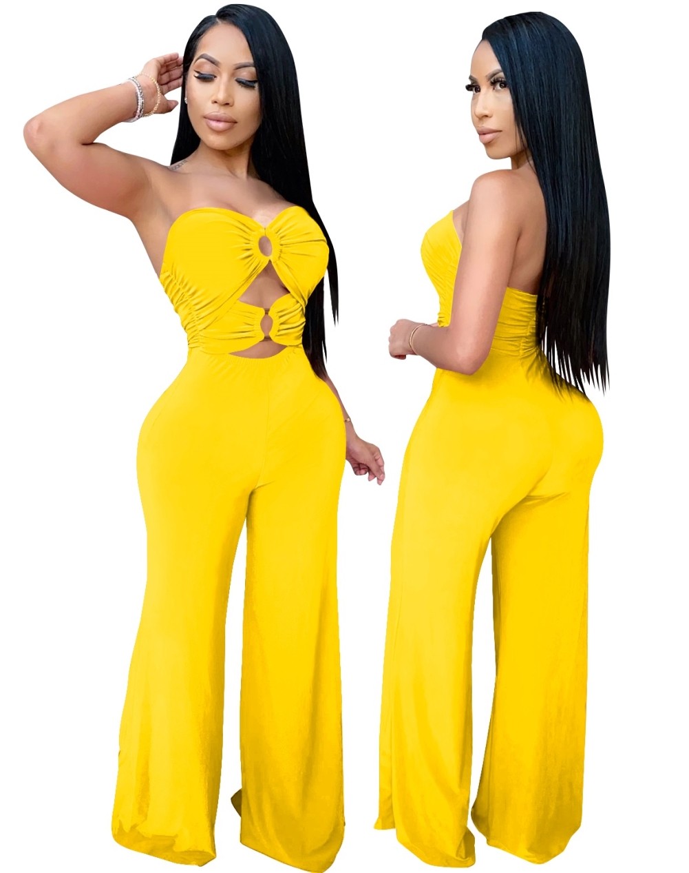 Yellow Cut Out Strapless O-Rings Jumpsuit US$ 7.59 - www.lover-pretty.com