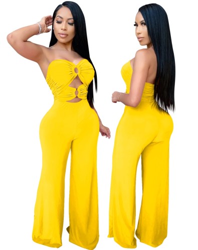 Yellow Cut Out Strapless O-Rings Jumpsuit