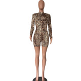 Leopard Print Long Sleeve Bodycon Romper