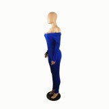 Blue Scoop Neck Long Sleeve Jumpsuit
