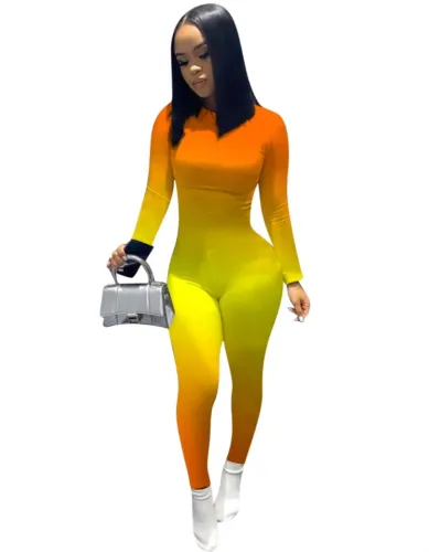 Orange and Yellow Gradient Long Sleeve Jumpsuit