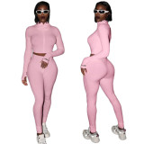 Pink Embroidered Letter Zipper Two Piece Pants Set