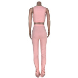Pink Crop Top and Stack Pants Set