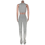 Gray Crop Top and Stack Pants Set
