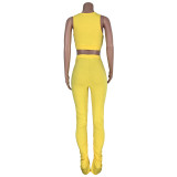 Yellow Crop Top and Stack Pants Set