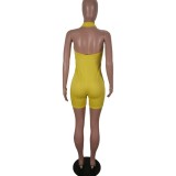 Yellow Halter Low Back Rompers
