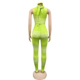 Lime Print Cut Out Lace-up Jumpsuit with Face Cover