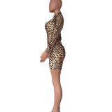 Leopard Print Long Sleeve Bodycon Romper