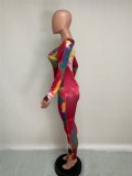 Tie Dye Colorful Long Sleeve Square Collar  Jumpsuit