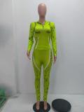 Print Neon Green Tight Sporty Two Piece Pants Set