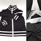 Black Cold Shoulder Zipper Slit Contrast Stripes Sweatsuits