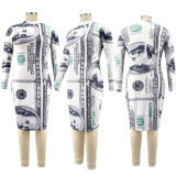 Plus Size US Dollars Print Mock Neck Bodycon Dress