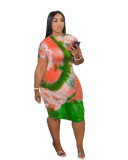 Plus Size Green & Orange Tie Dye Bodycon Dress